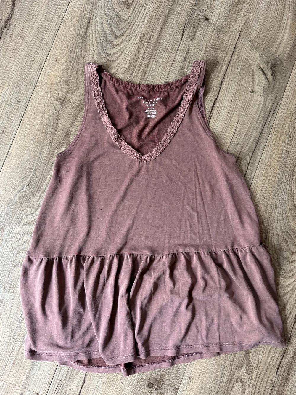 American Eagle Outfitters Soft & Sexy Small Mauve Lace-Trim Peplum Tank